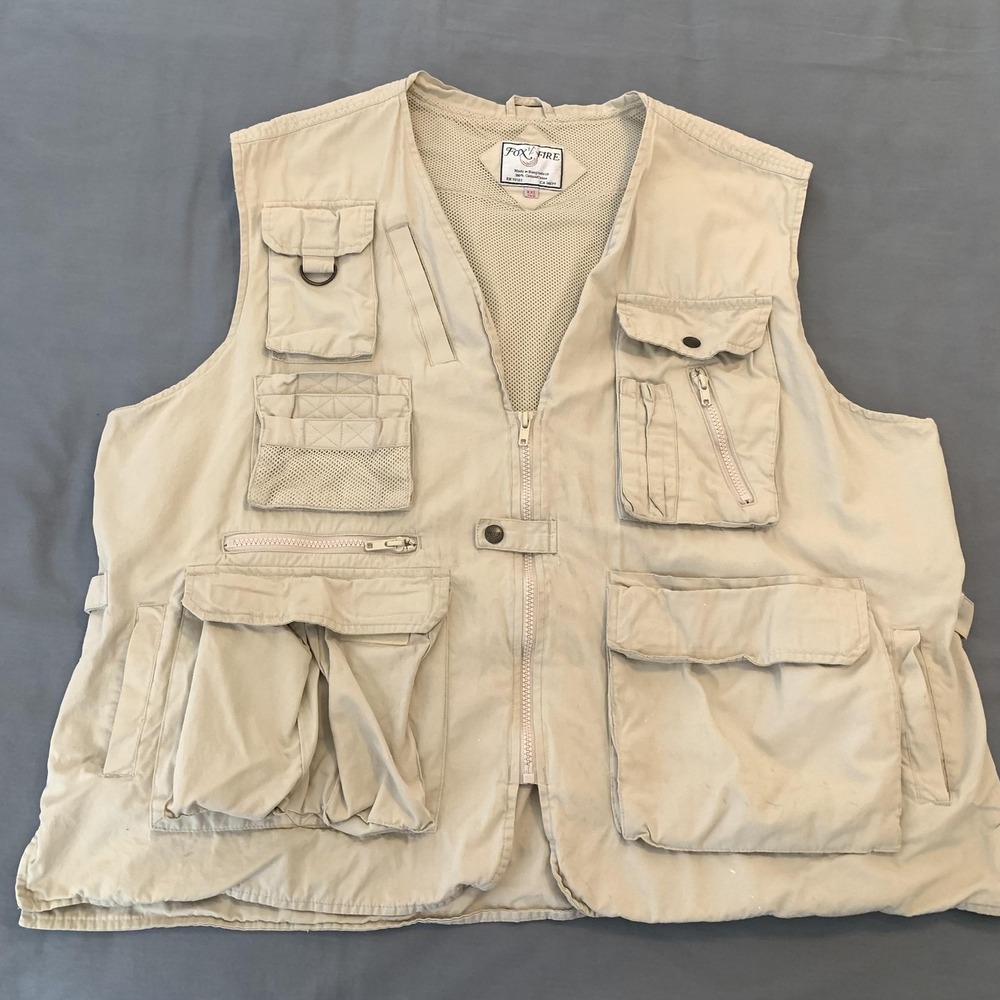 Foxfire Vest Mens Big 1X Beige‎ Cotton Utility Fishing Photographer Outdoor